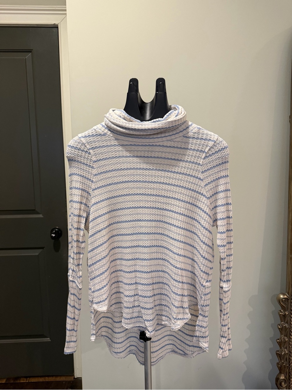 Free People FP Beach Cream Blue Striped Cowl Neck Sweater XS
